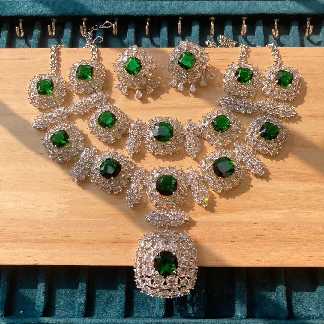 Aalija Exquisite Fancy Necklace Set with Earrings Green